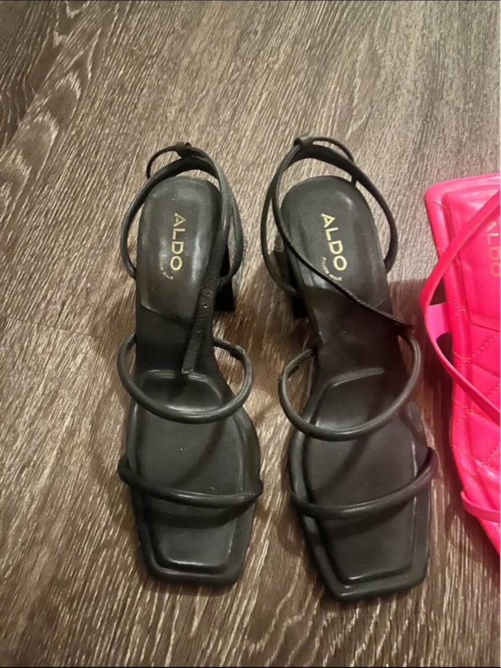 Aldo Black Strappy Square-Toe Heeled Sandals